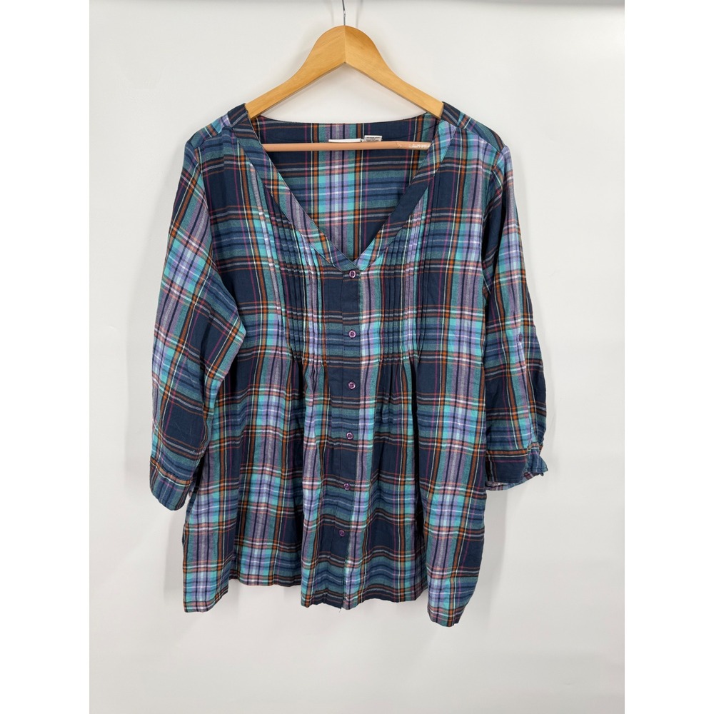 Vermont Country Store Tunic Womens XL Plaid Pintuck Rustic Fall Cabin Granola